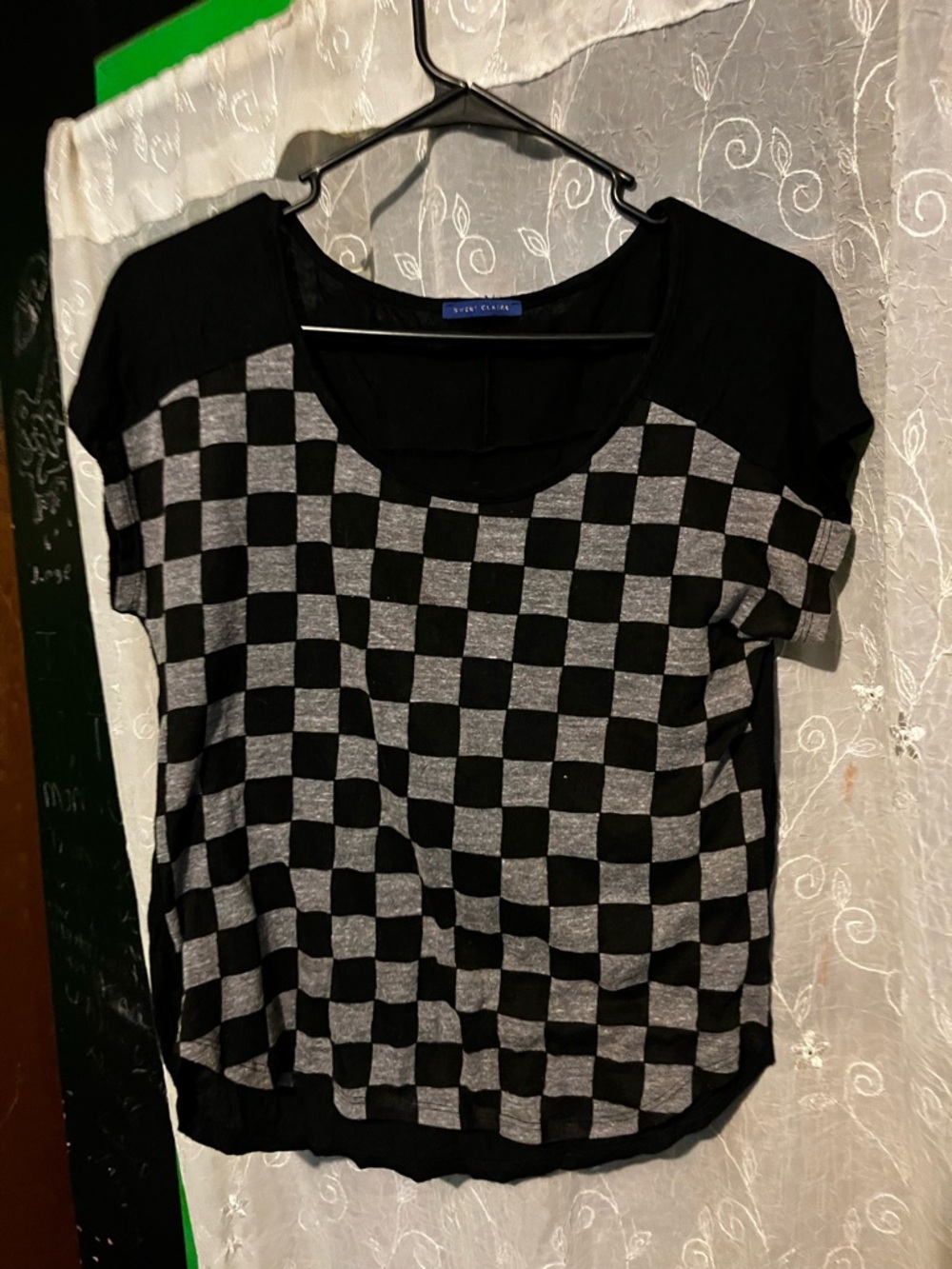 Sweet Claire Black & Gray Checkered Short Sleeve Tee